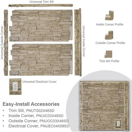 Ekena Millwork 3"W x 3"D x 48"H Universal Outside Corner for StoneWall Faux Stone Siding Panels, Colfax PNUOC03X48CO